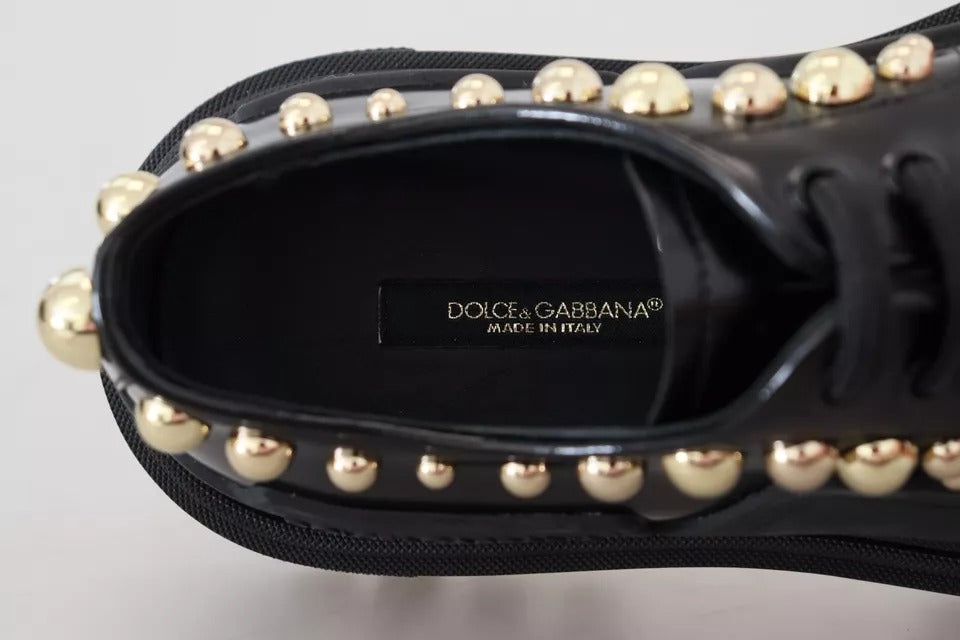 Black Leather Trekking Derby Embellished Shoes-Dolce & Gabbana-LabelTerrace.com
