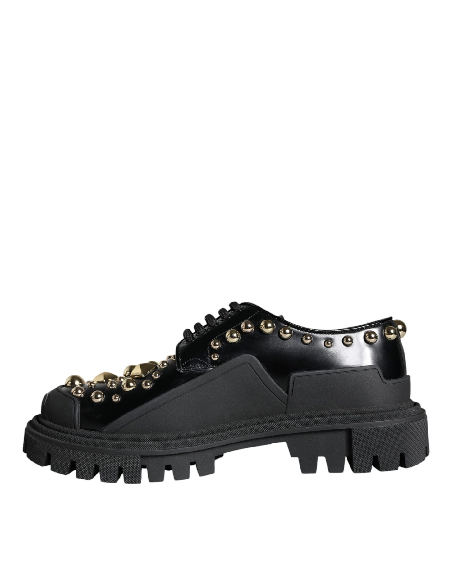 Black Leather Trekking Derby Embellished Shoes-Dolce & Gabbana-LabelTerrace.com