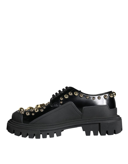 Black Leather Trekking Derby Embellished Shoes-Dolce & Gabbana-LabelTerrace.com