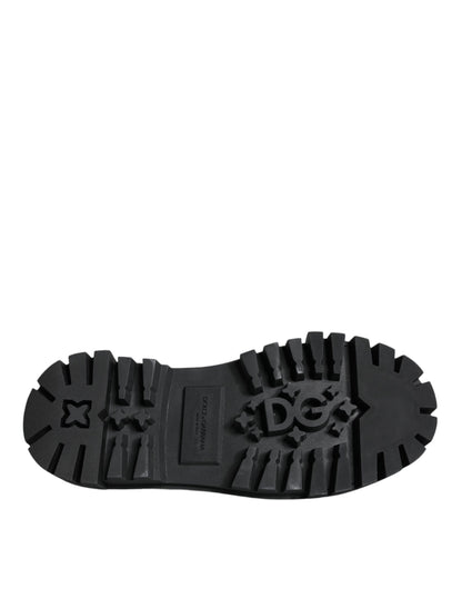 Black Leather Trekking Derby Embellished Shoes-Dolce & Gabbana-LabelTerrace.com