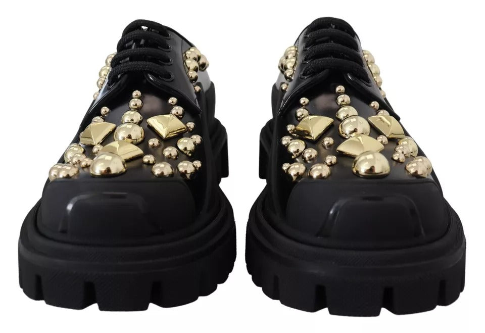 Black Leather Trekking Derby Embellished Shoes-Dolce & Gabbana-LabelTerrace.com