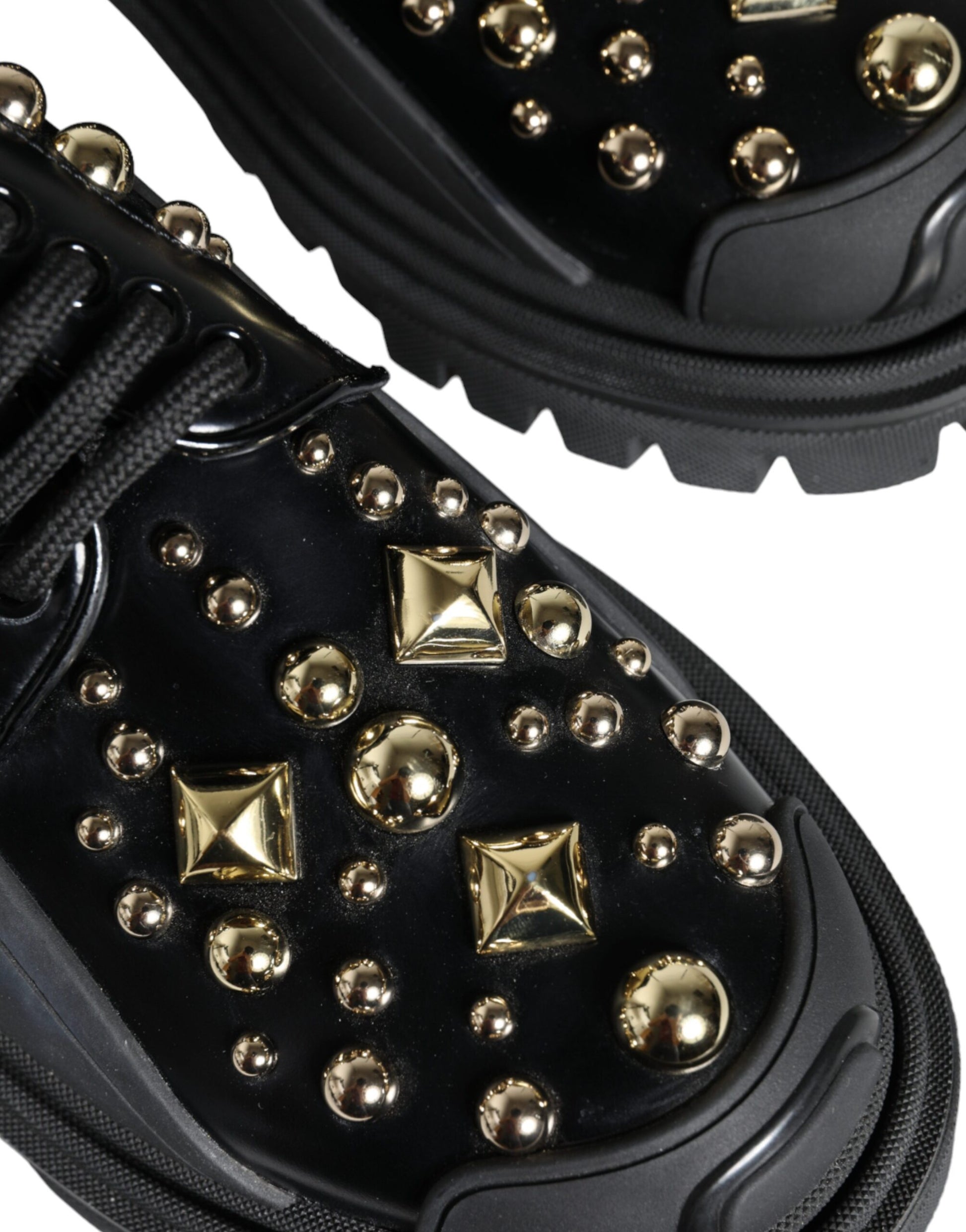 Black Leather Trekking Derby Embellished Shoes-Dolce & Gabbana-LabelTerrace.com