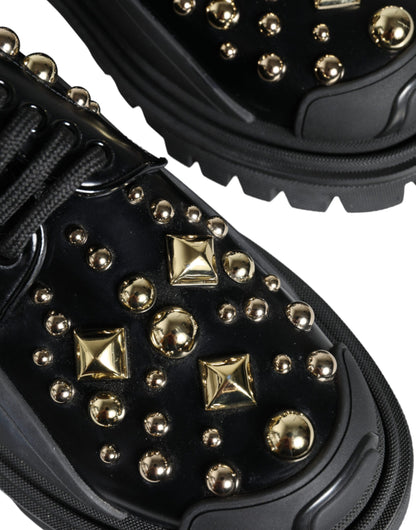 Black Leather Trekking Derby Embellished Shoes-Dolce & Gabbana-LabelTerrace.com