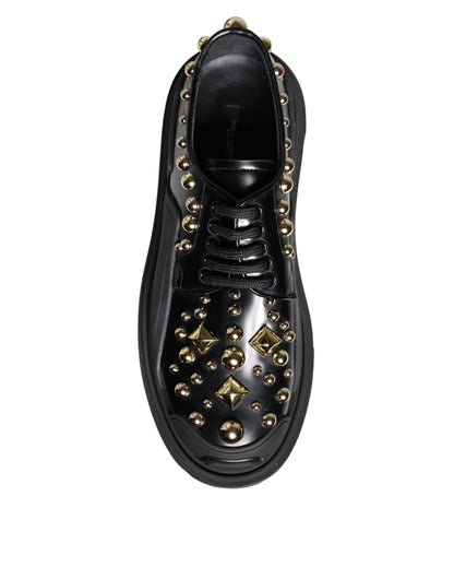 Black Leather Trekking Derby Embellished Shoes-Dolce & Gabbana-LabelTerrace.com