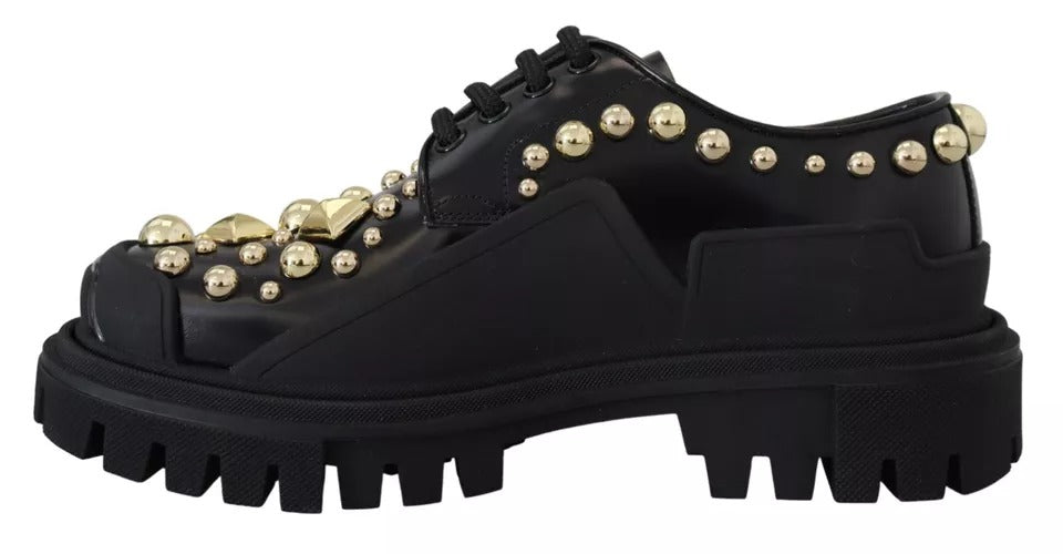 Black Leather Trekking Derby Embellished Shoes-Dolce & Gabbana-LabelTerrace.com