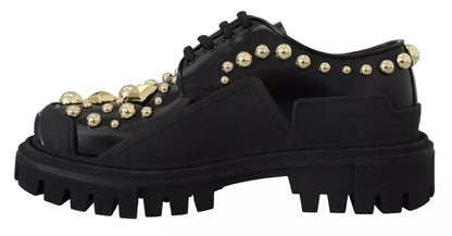 Black Leather Trekking Derby Embellished Shoes-Dolce & Gabbana-LabelTerrace.com