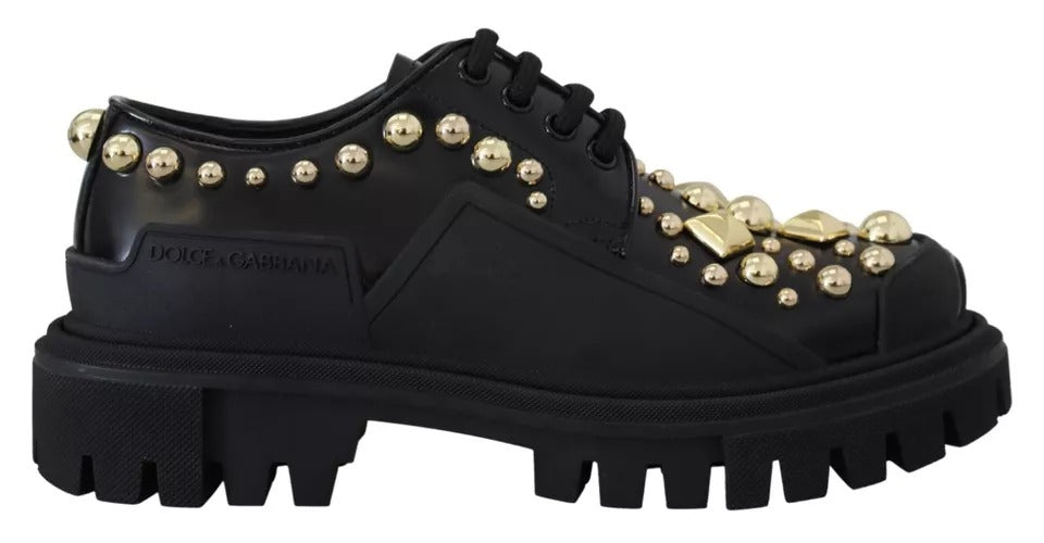 Black Leather Trekking Derby Embellished Shoes-Dolce & Gabbana-LabelTerrace.com