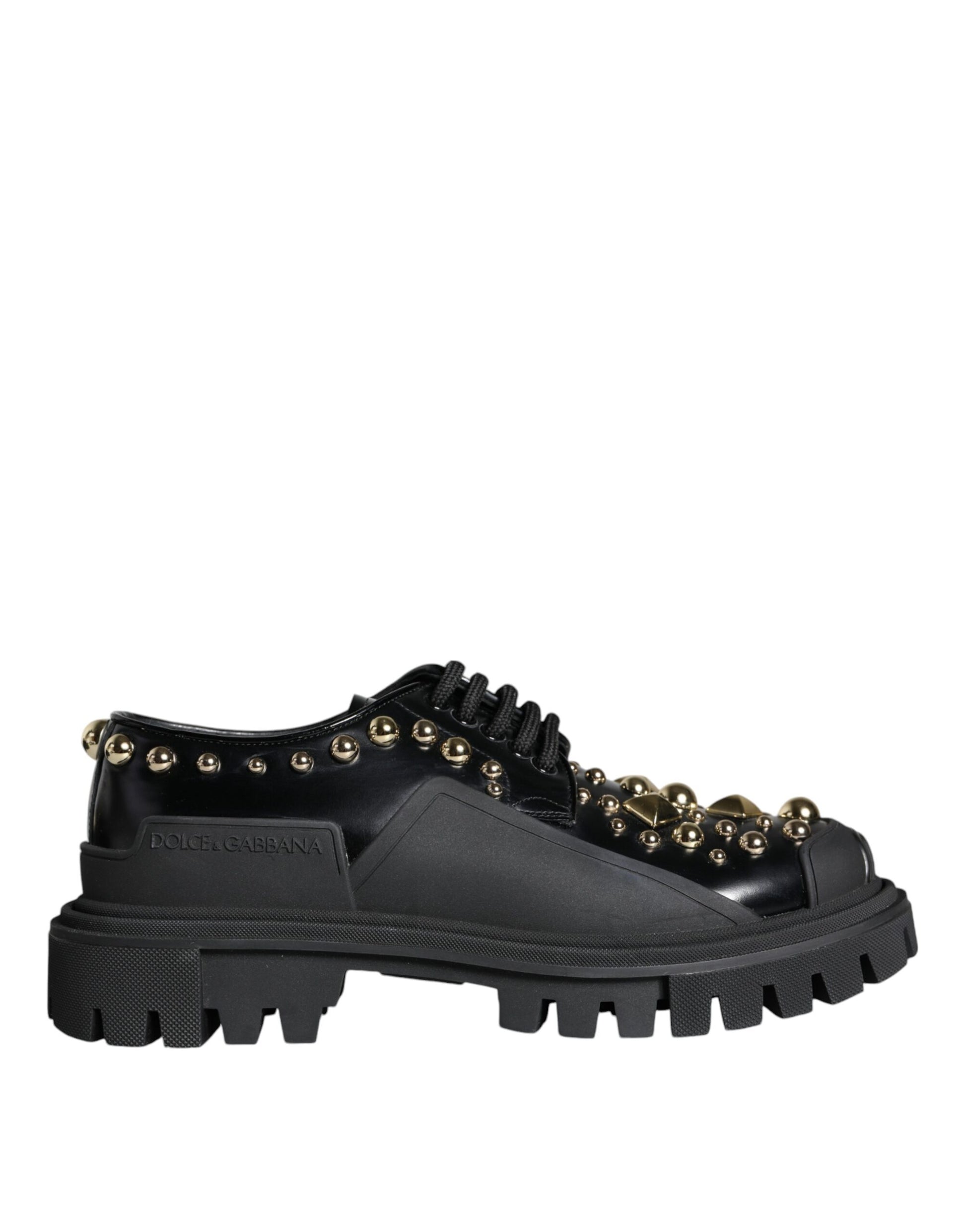 Black Leather Trekking Derby Embellished Shoes-Dolce & Gabbana-LabelTerrace.com