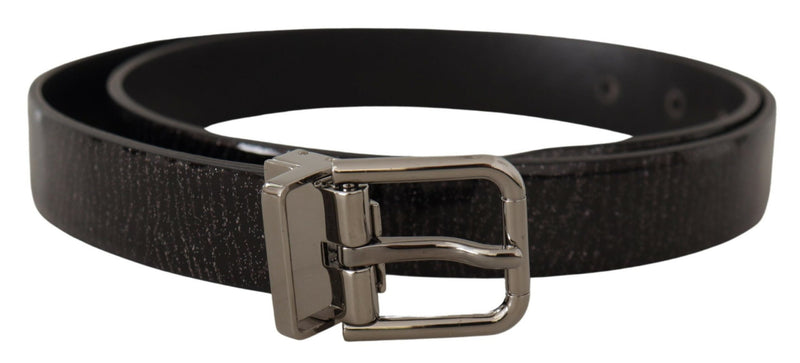 Black Leather Vernice Metal Buckle Belt-Dolce & Gabbana-LabelTerrace.com