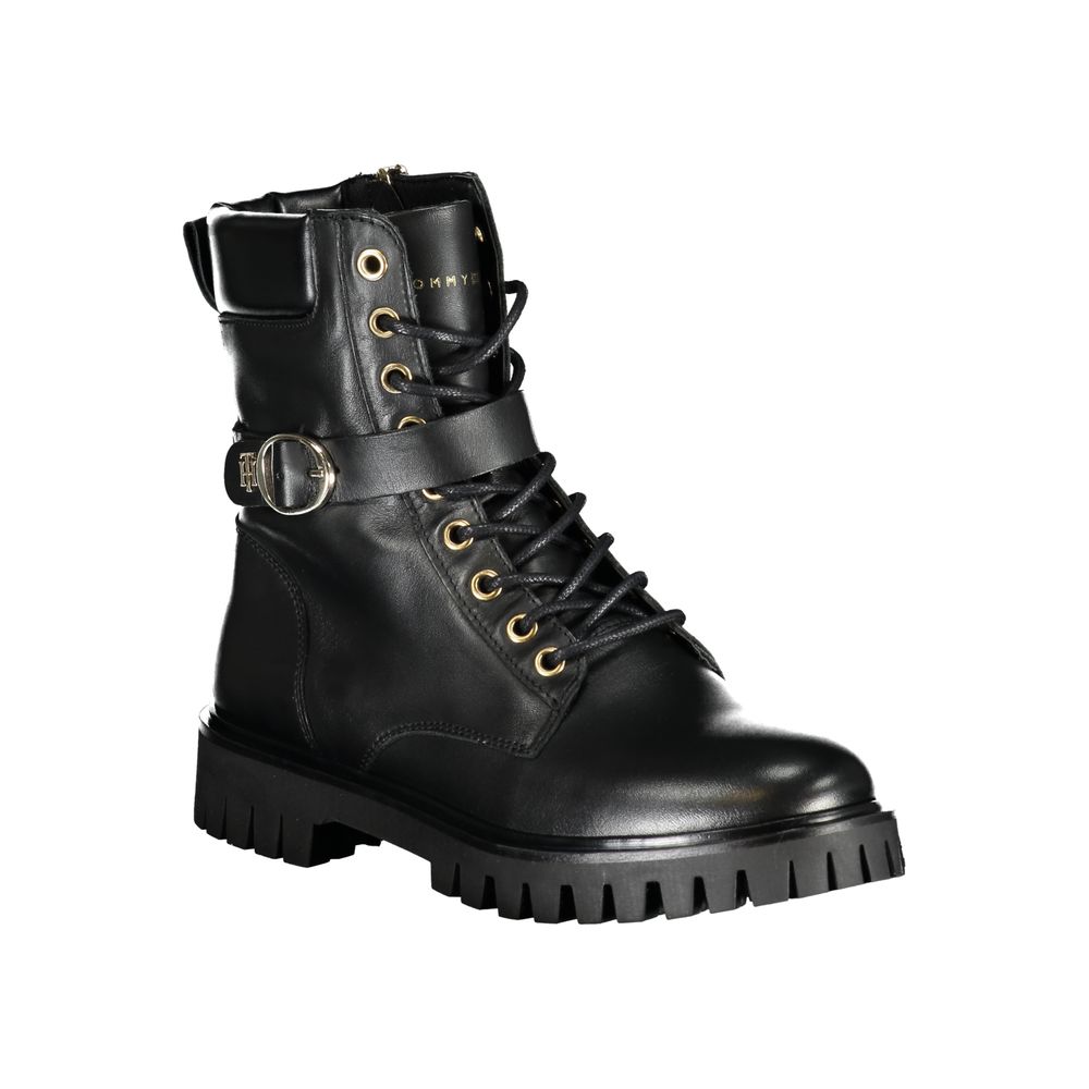Black Leather Women Boot-Tommy Hilfiger-LabelTerrace.com