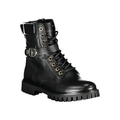 Black Leather Women Boot-Tommy Hilfiger-LabelTerrace.com