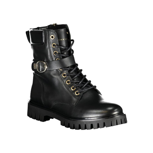 Black Leather Women Boot-Tommy Hilfiger-LabelTerrace.com