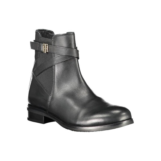 Black Leather Women Boot-Tommy Hilfiger-LabelTerrace.com
