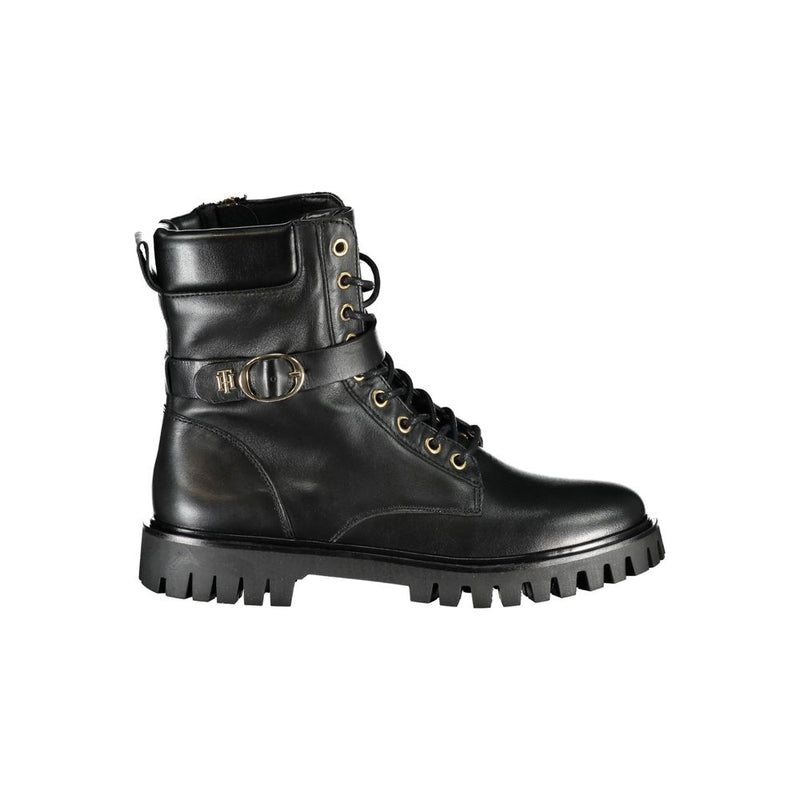 Black Leather Women Boot-Tommy Hilfiger-LabelTerrace.com