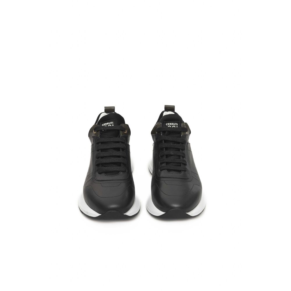 Black Leather Women Sneaker-Cerruti 1881-LabelTerrace.com