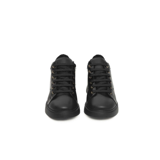Black Leather Women Sneaker-Cerruti 1881-LabelTerrace.com