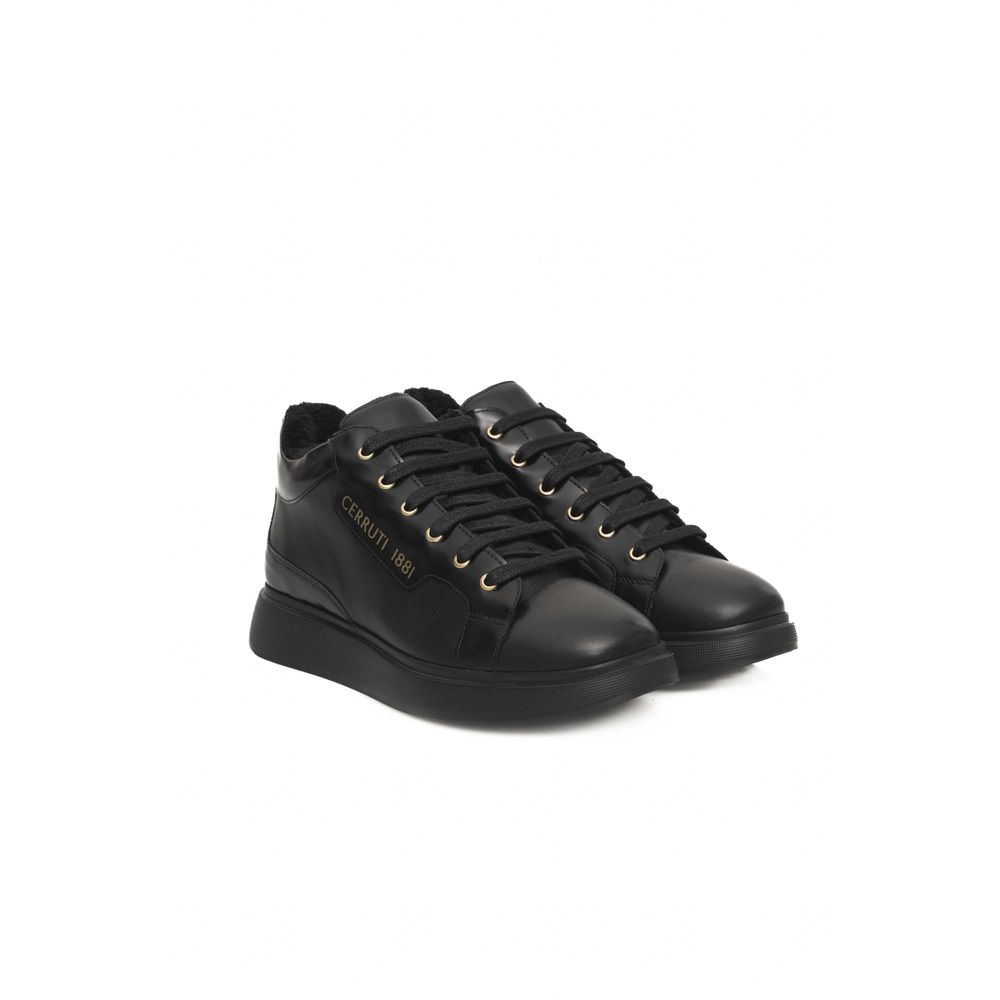 Black Leather Women Sneaker-Cerruti 1881-LabelTerrace.com
