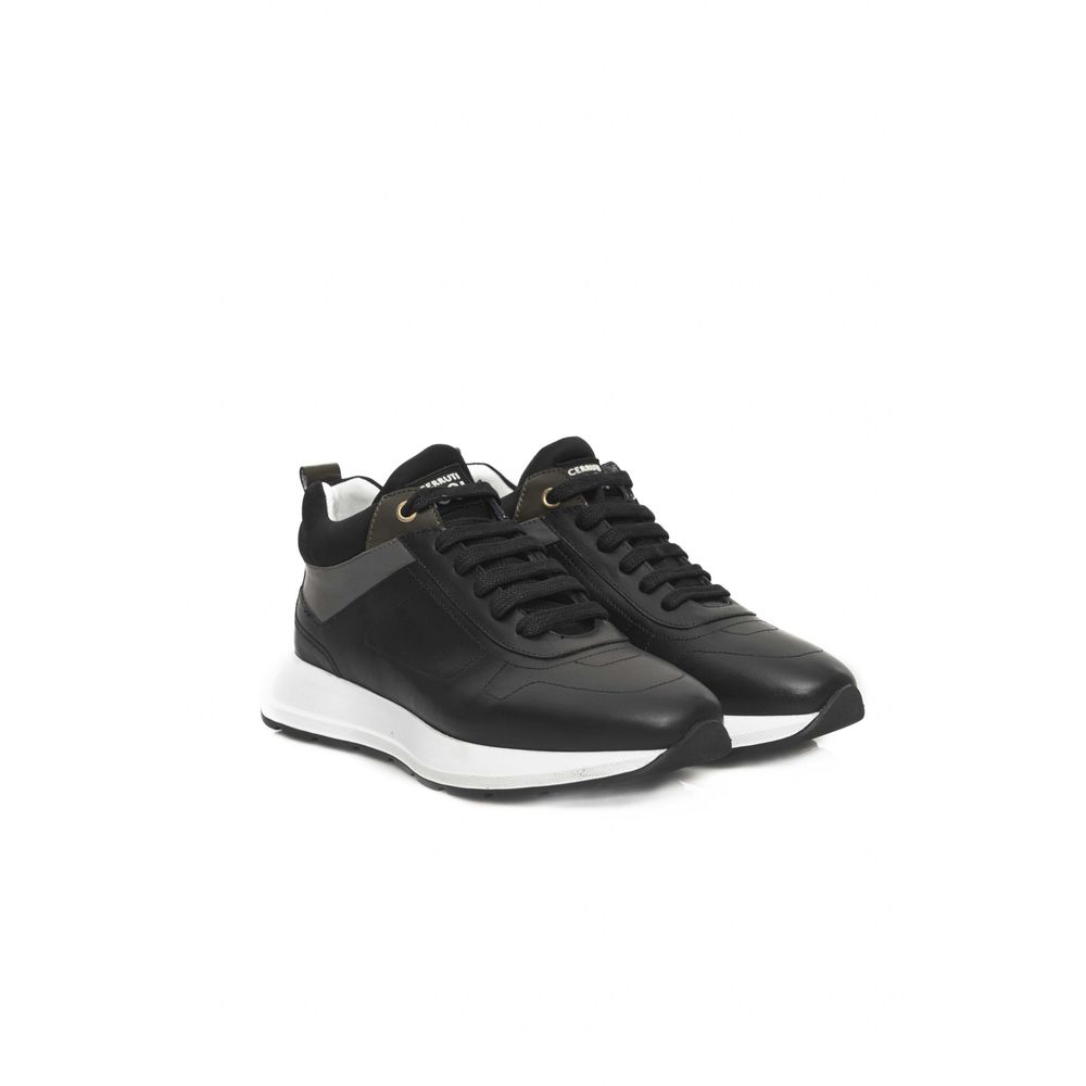 Black Leather Women Sneaker-Cerruti 1881-LabelTerrace.com