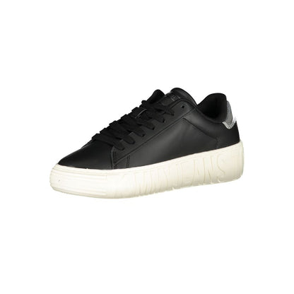Black Leather Women Sneaker-Tommy Hilfiger-LabelTerrace.com