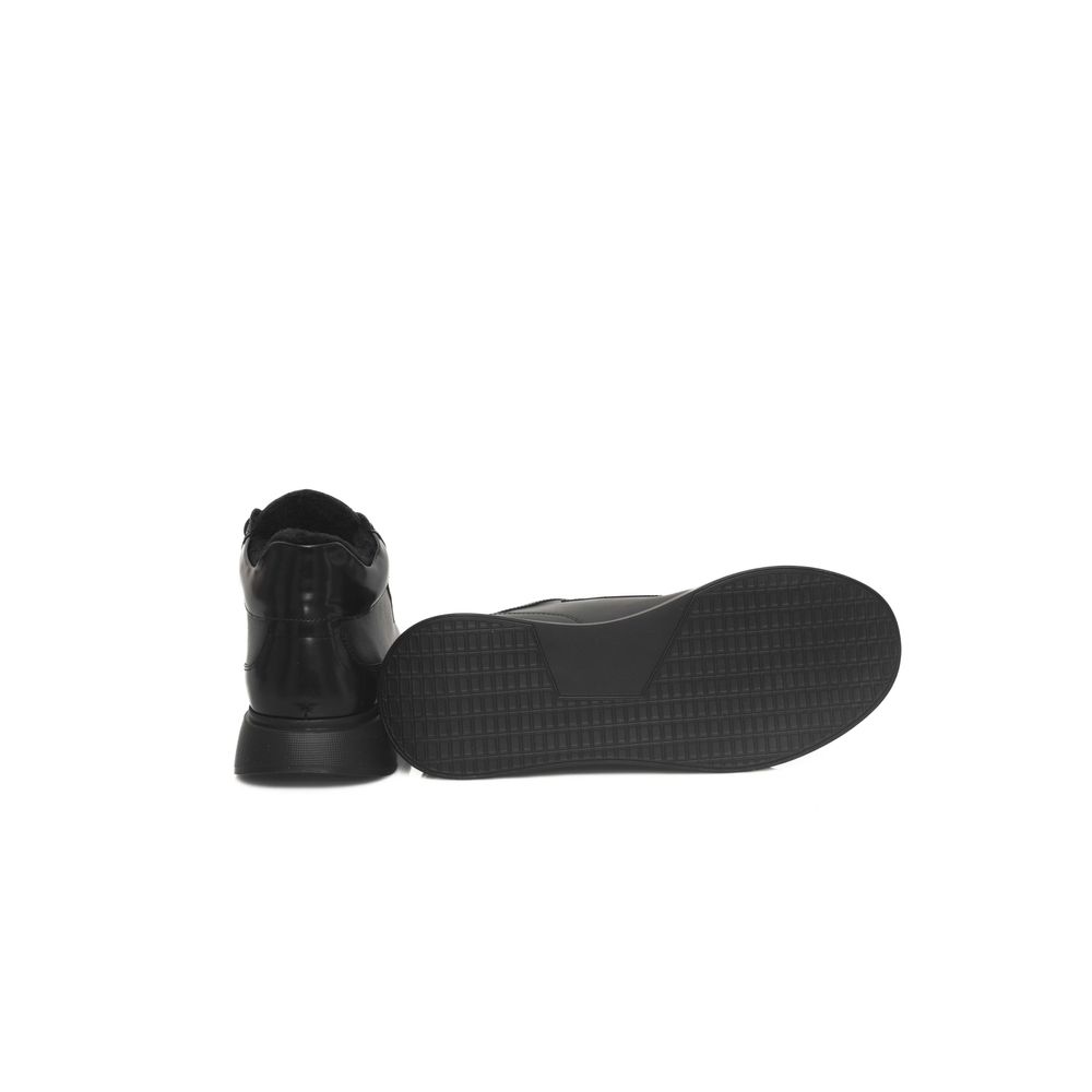 Black Leather Women Sneaker-Cerruti 1881-LabelTerrace.com