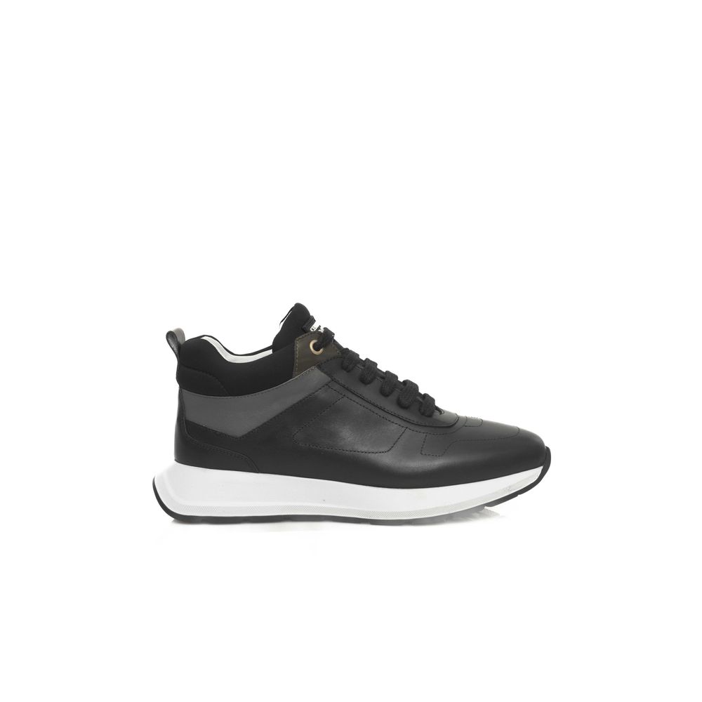 Black Leather Women Sneaker-Cerruti 1881-LabelTerrace.com