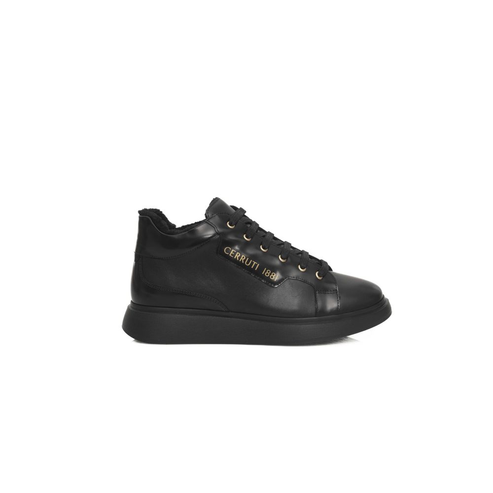 Black Leather Women Sneaker-Cerruti 1881-LabelTerrace.com