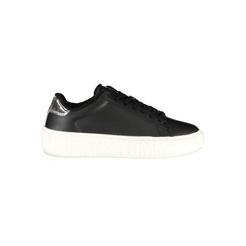 Black Leather Women Sneaker-Tommy Hilfiger-LabelTerrace.com