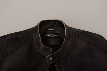 Black Leather Zipper Biker Coat Jacket