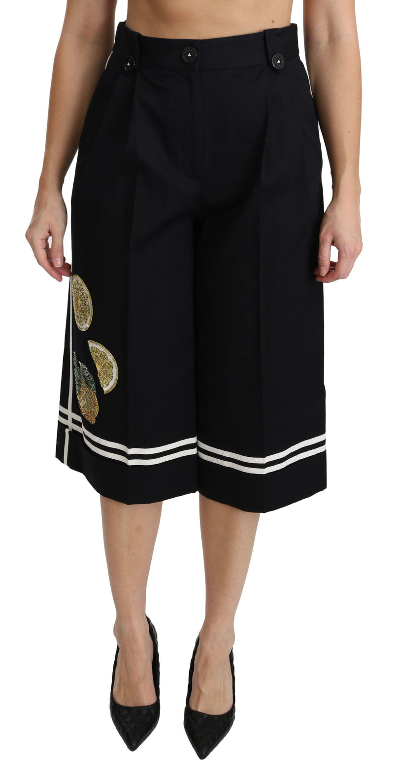 Black Lemon Embellished Palazzo Cropped Pants-Dolce & Gabbana-LabelTerrace.com