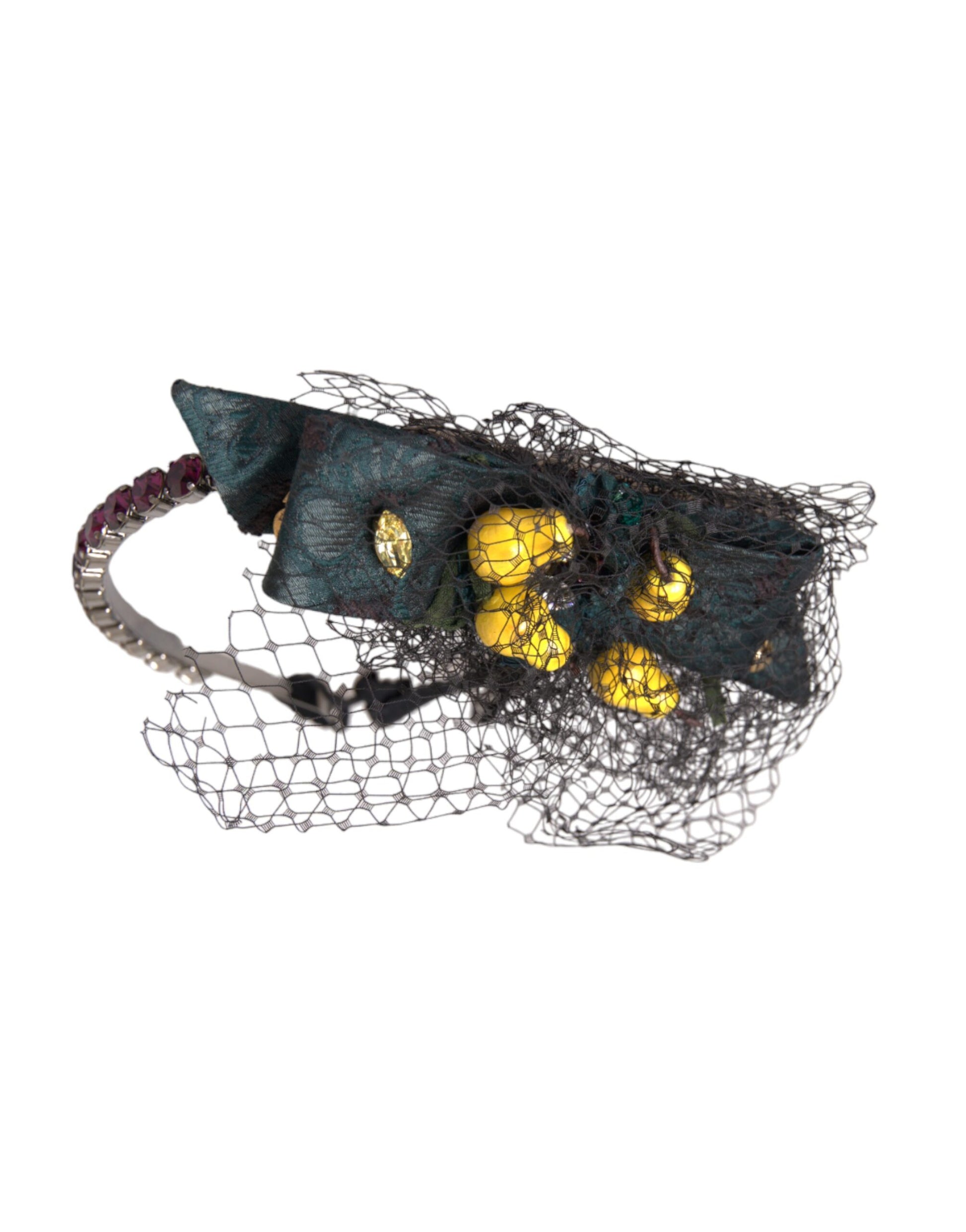 Black Lemons Sicily Purple Crystal Net Headband Diadem-Dolce & Gabbana-LabelTerrace.com