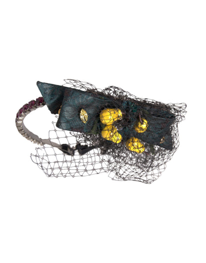 Black Lemons Sicily Purple Crystal Net Headband Diadem-Dolce & Gabbana-LabelTerrace.com