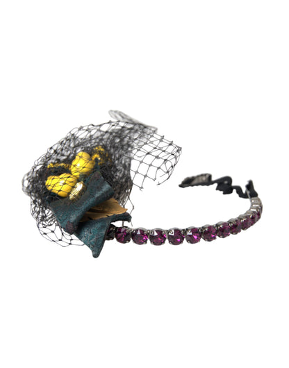 Black Lemons Sicily Purple Crystal Net Headband Diadem-Dolce & Gabbana-LabelTerrace.com