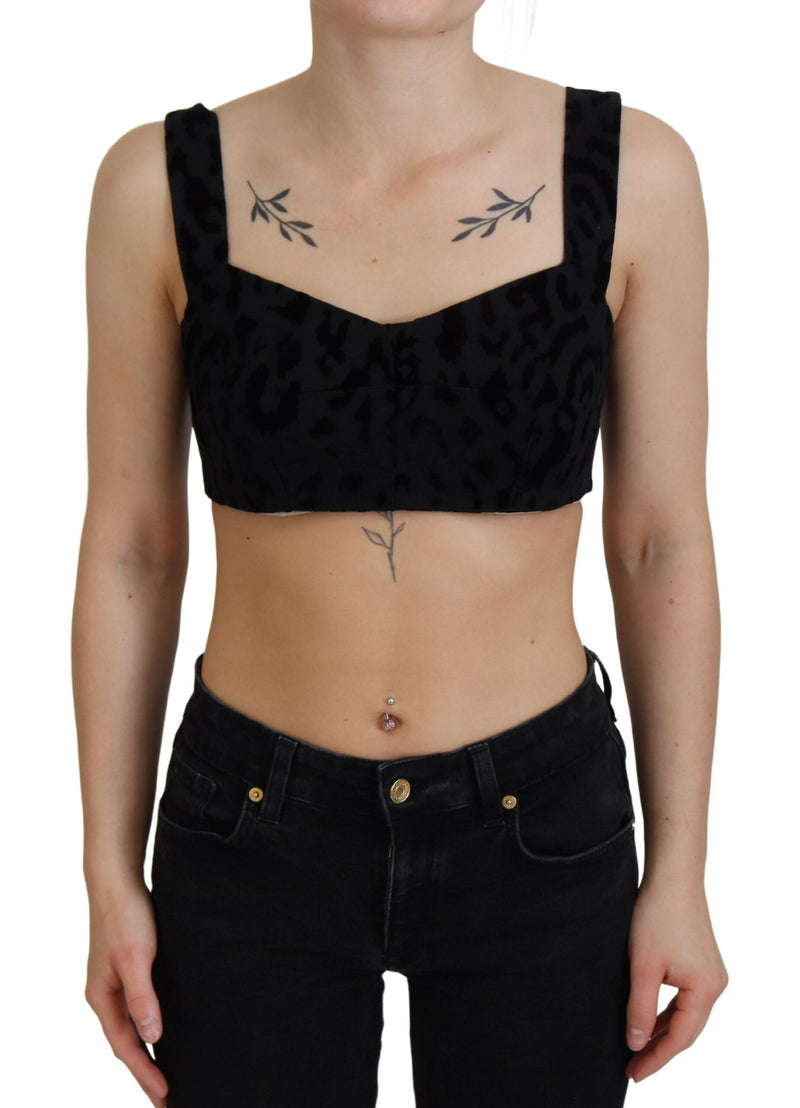 Black Leopard Cropped Bustier Corset Bra Top-Dolce & Gabbana-LabelTerrace.com