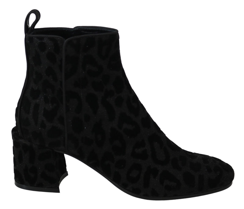 Black Leopard Short Boots Zipper Shoes-Dolce & Gabbana-LabelTerrace.com