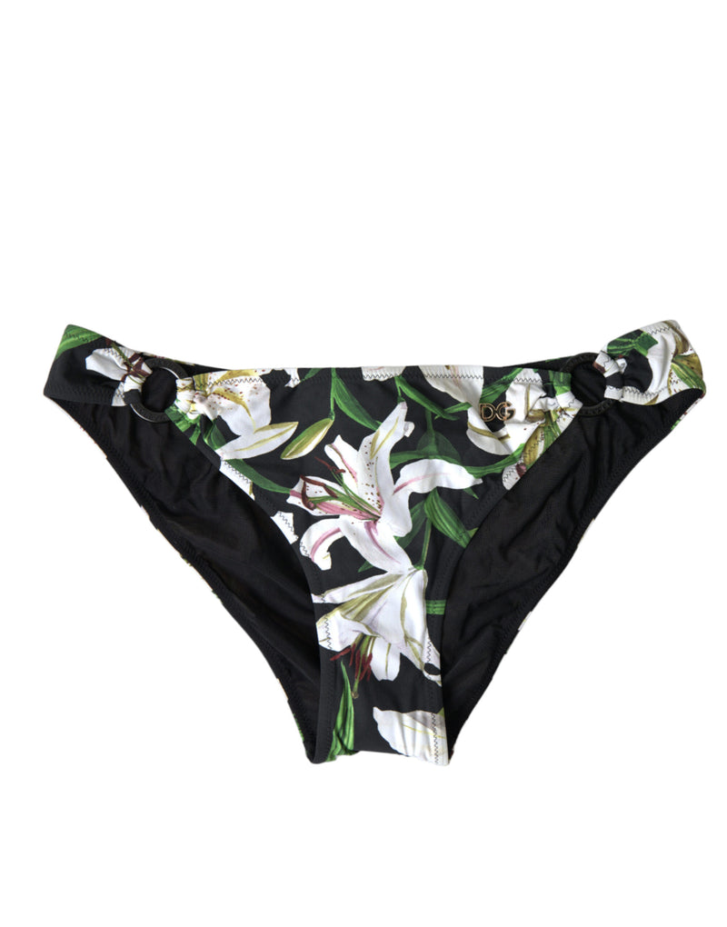 Black Lily Print Swimwear Bottom Beachwear Bikini-Dolce & Gabbana-LabelTerrace.com