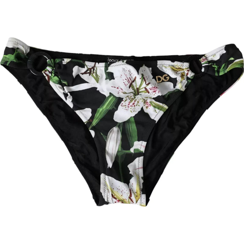 Black Lily Print Swimwear Bottom Beachwear Bikini-Dolce & Gabbana-LabelTerrace.com