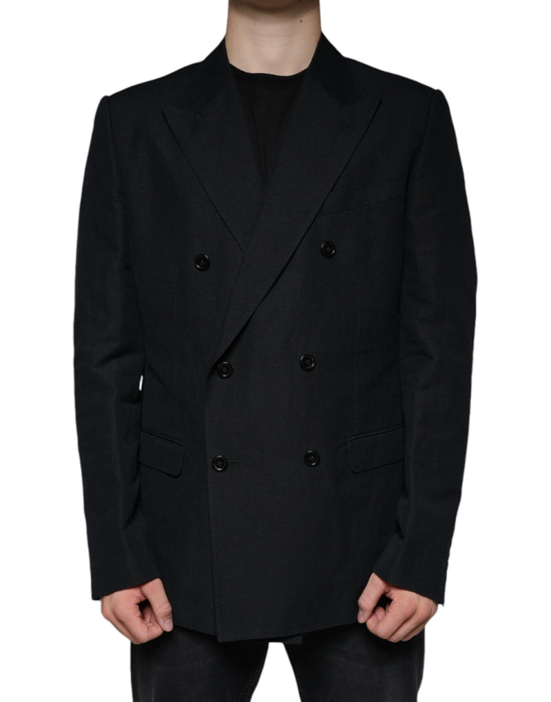 Black Linen Double Breasted Dress Blazer-Dolce & Gabbana-LabelTerrace.com
