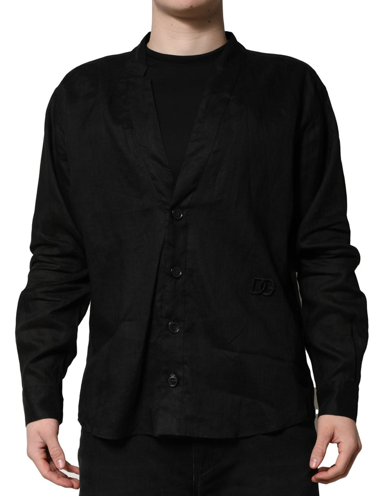 Black Linen Long Sleeves Men Casual Shirt-Dolce & Gabbana-LabelTerrace.com