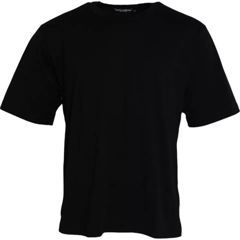 Black Logo Embossed Cotton Crew Neck T-shirt-Dolce & Gabbana-LabelTerrace.com