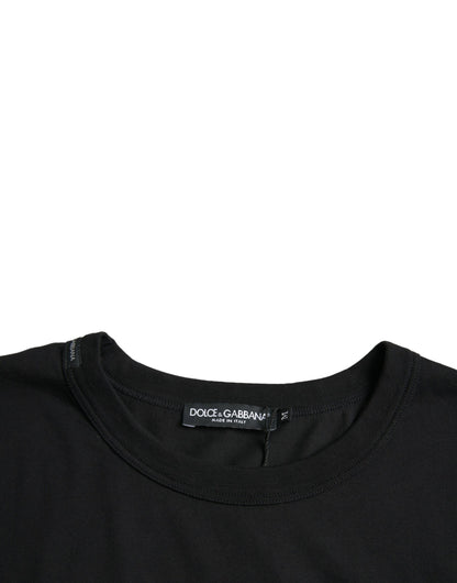 Black Logo Embossed Crew Neck Short Sleeves T-shirt-Dolce & Gabbana-LabelTerrace.com