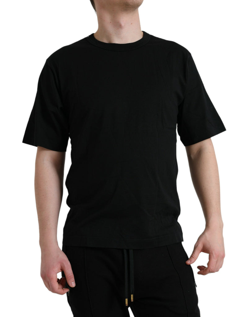 Black Logo Embossed Crew Neck Short Sleeves T-shirt-Dolce & Gabbana-LabelTerrace.com