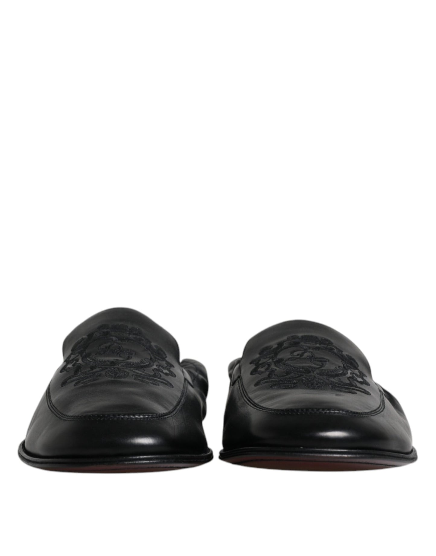 Black Logo Embroidered Leather Loafer Men Dress Shoes-Dolce & Gabbana-LabelTerrace.com