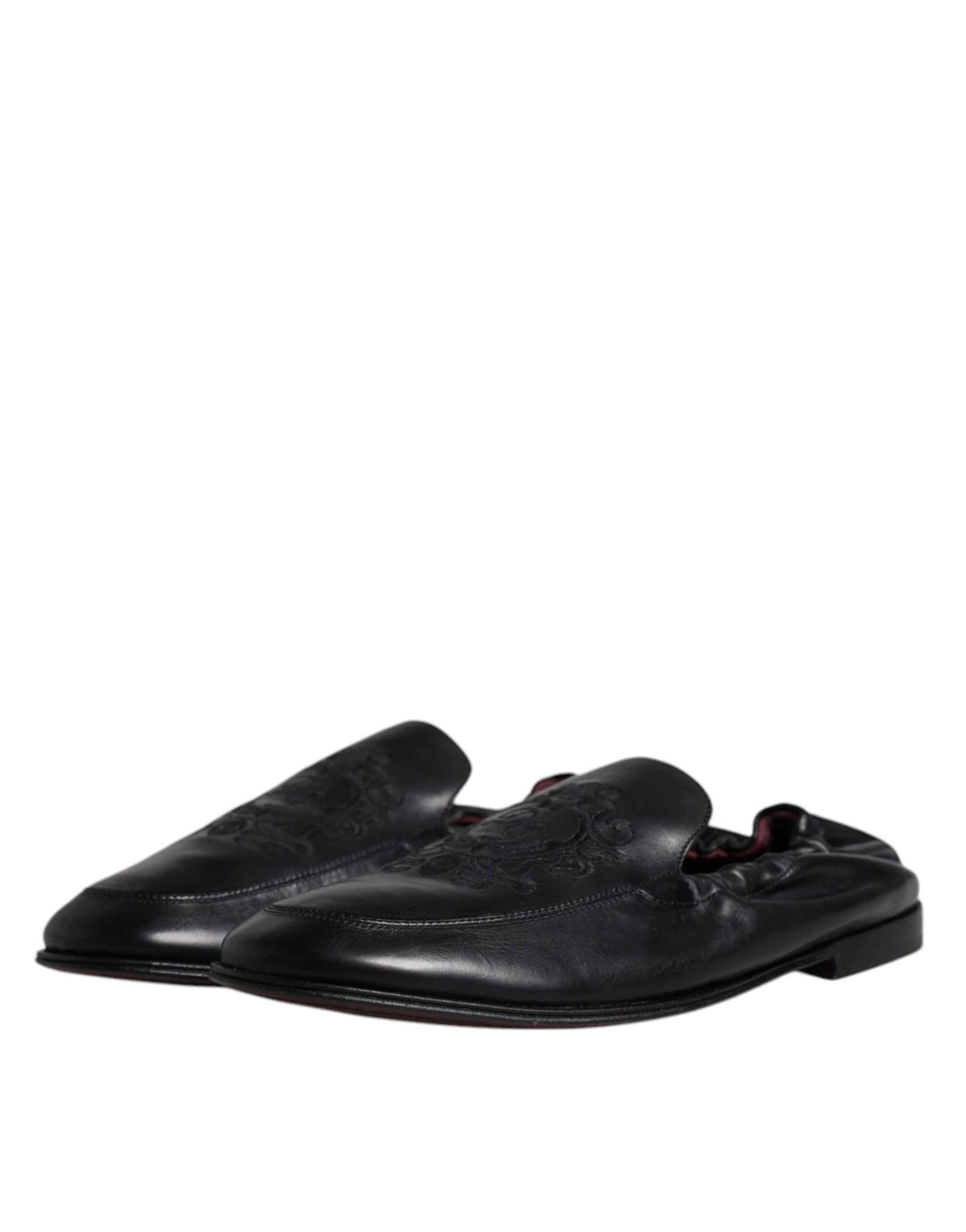 Black Logo Embroidered Leather Loafer Men Dress Shoes-Dolce & Gabbana-LabelTerrace.com