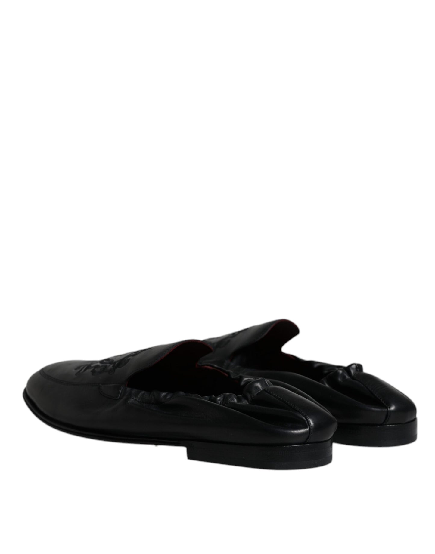 Black Logo Embroidered Leather Loafer Men Dress Shoes-Dolce & Gabbana-LabelTerrace.com