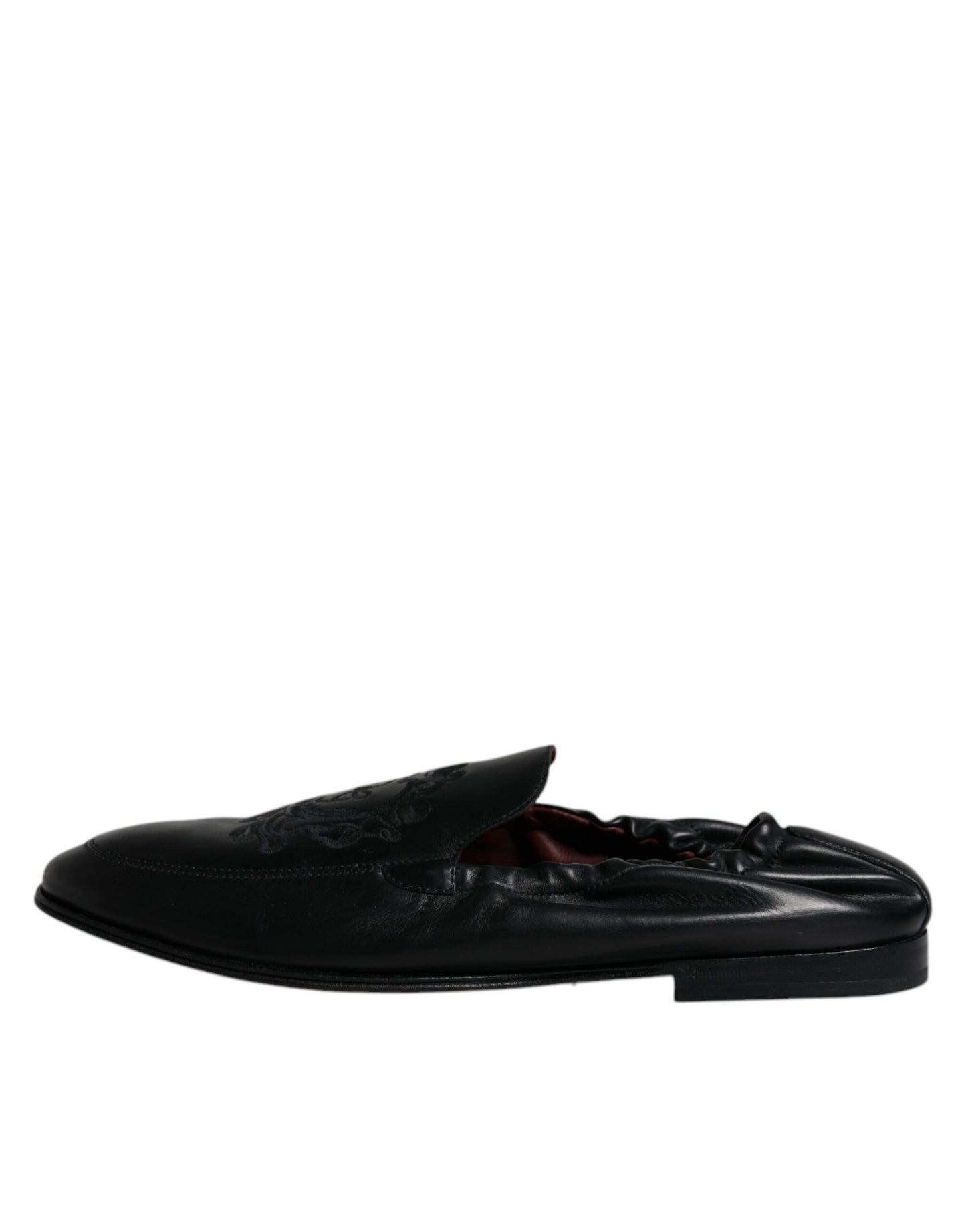 Black Logo Embroidered Leather Loafer Men Dress Shoes-Dolce & Gabbana-LabelTerrace.com