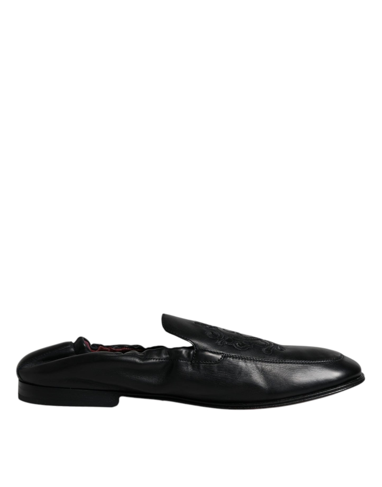 Black Logo Embroidered Leather Loafer Men Dress Shoes-Dolce & Gabbana-LabelTerrace.com