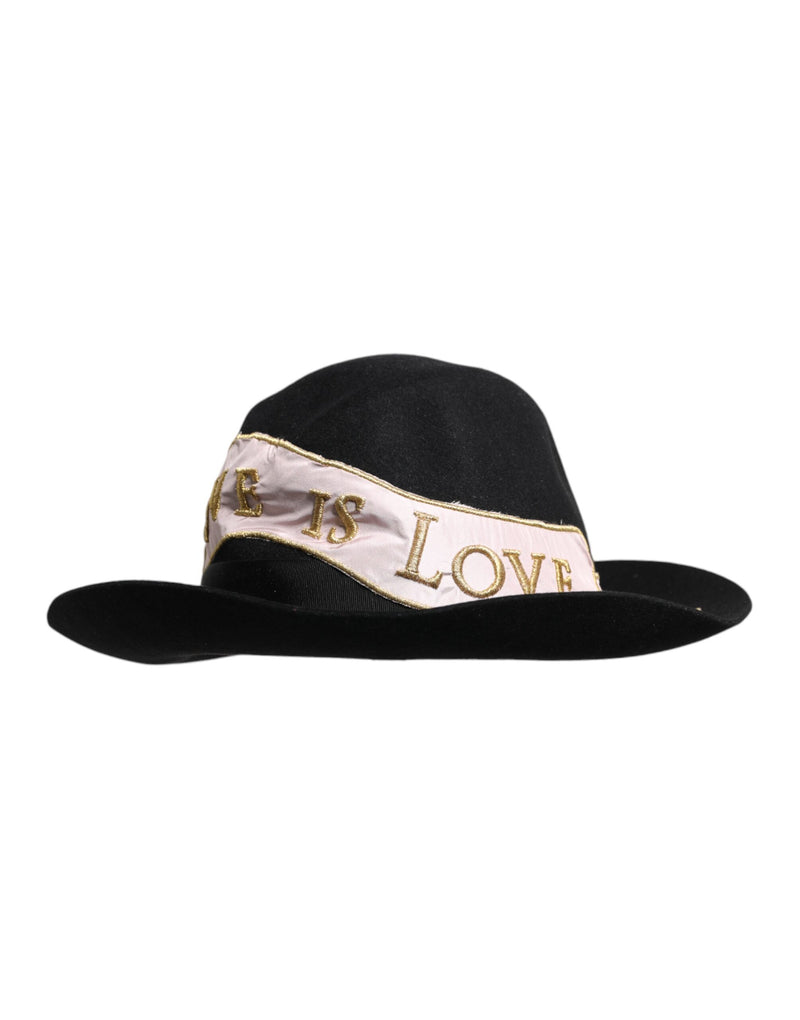 Black Logo Embroidered Women Wide Brim Hat-Dolce & Gabbana-LabelTerrace.com