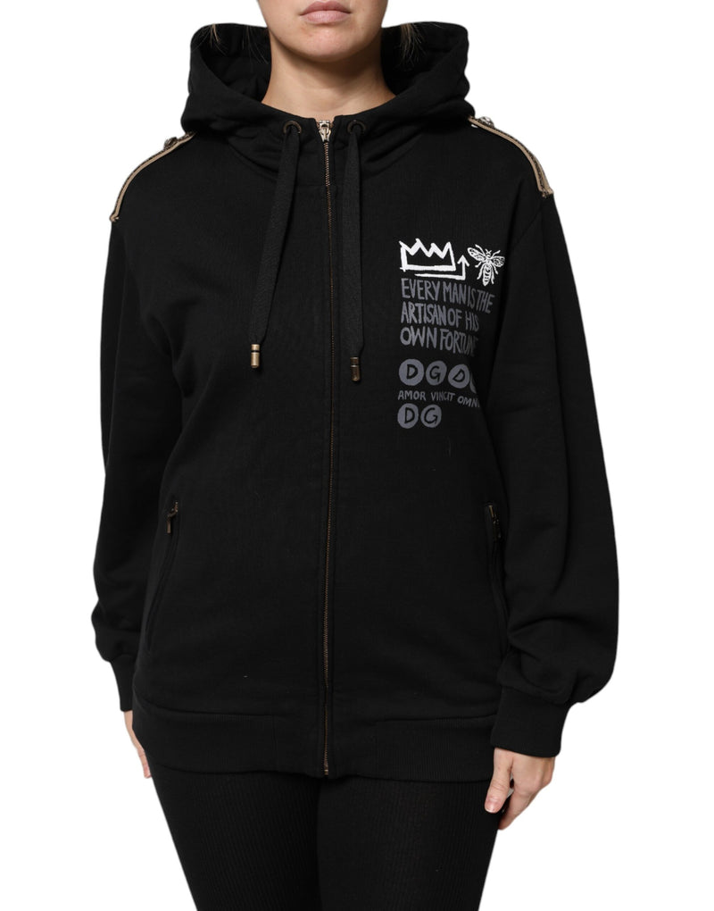 Black Logo Hooded Full Zip Sweatshirt Jacket-Dolce & Gabbana-LabelTerrace.com