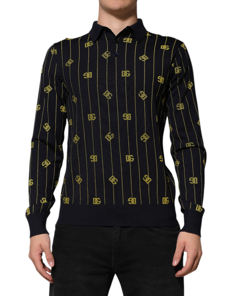 Black Logo Jacquard Knitted Polo Shirt T-shirt-Dolce & Gabbana-LabelTerrace.com