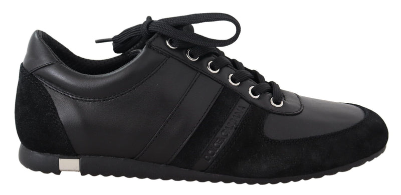 Black Logo Leather Casual Sneakers Shoes-Dolce & Gabbana-LabelTerrace.com
